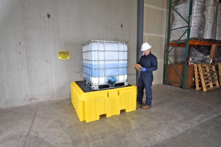 UltraTech IBC spill pallet plus with tote in a work area